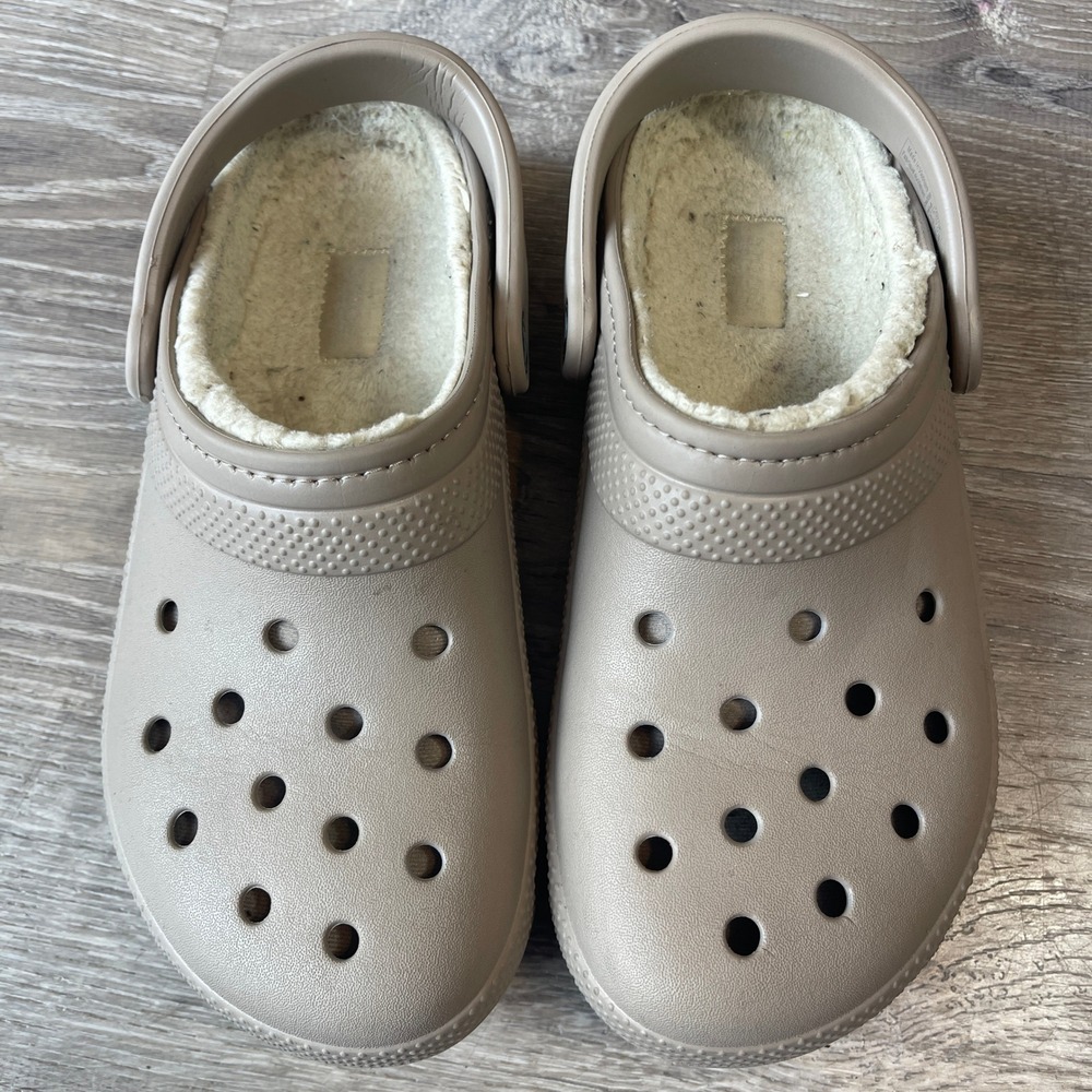 Crocs Classic Lined Clog Mushroom Tan Faux Fur Women 8 Men 6 Slip On Shoes